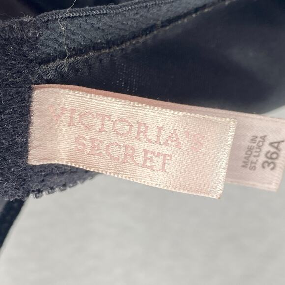 VICTORIAS SECRET Bra 36A Velvet Underwired Push Up Padded Adjustable Strap Black - Picture 5 of 10
